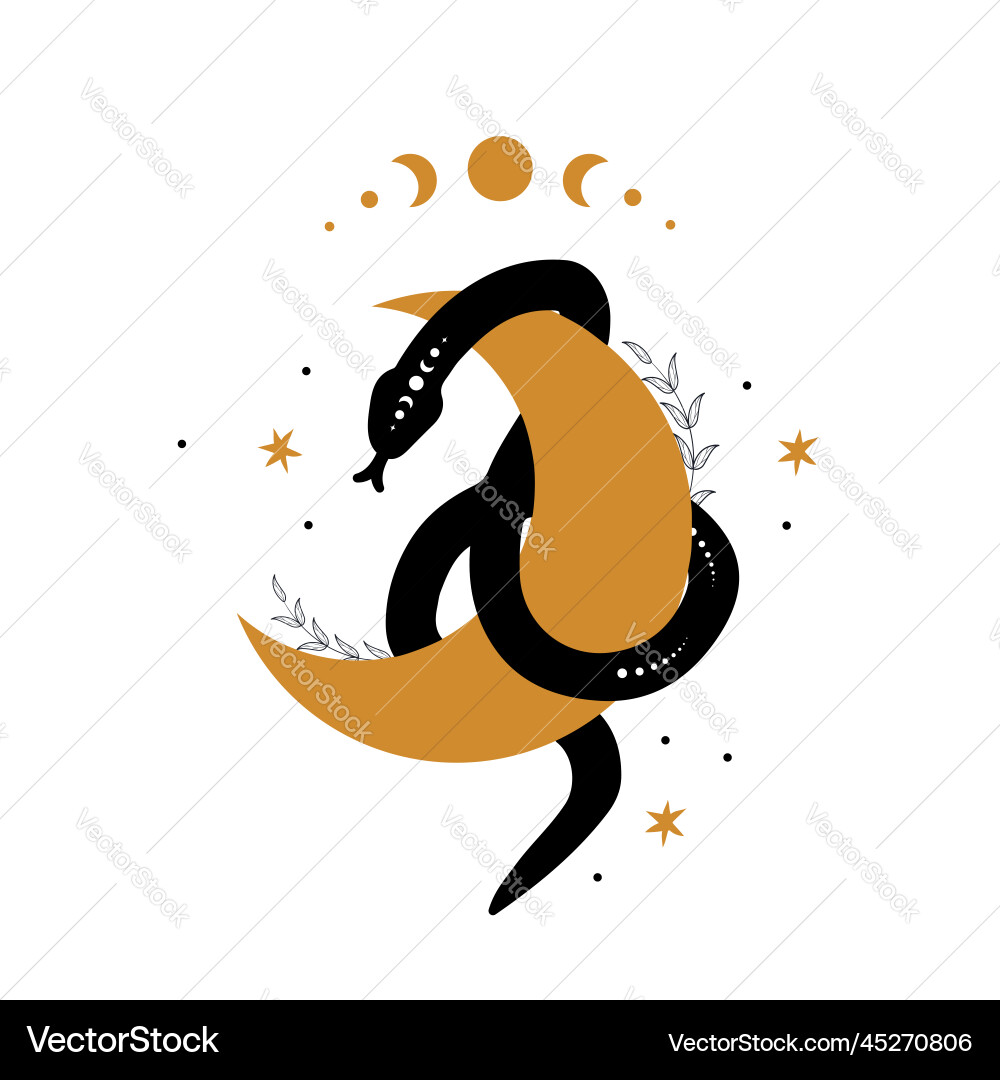 Magic snake in boho style with moon mystical Vector Image