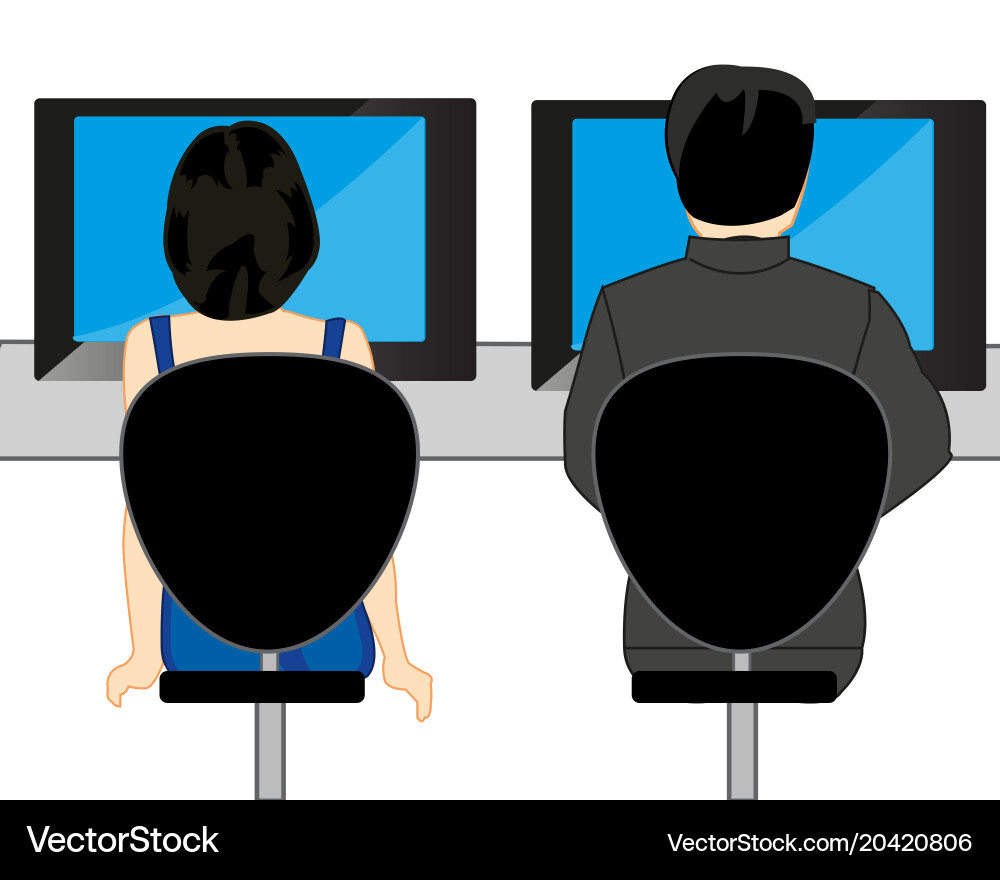 Man and woman with computer at the table Vector Image