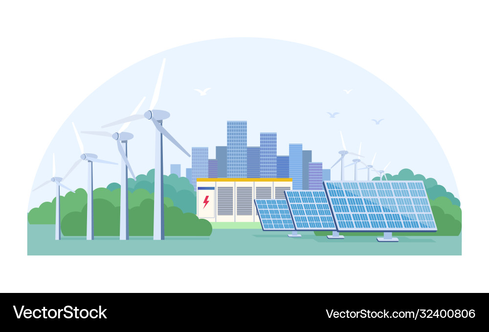Renewable Energy: Solar & Wind Power Vector Image