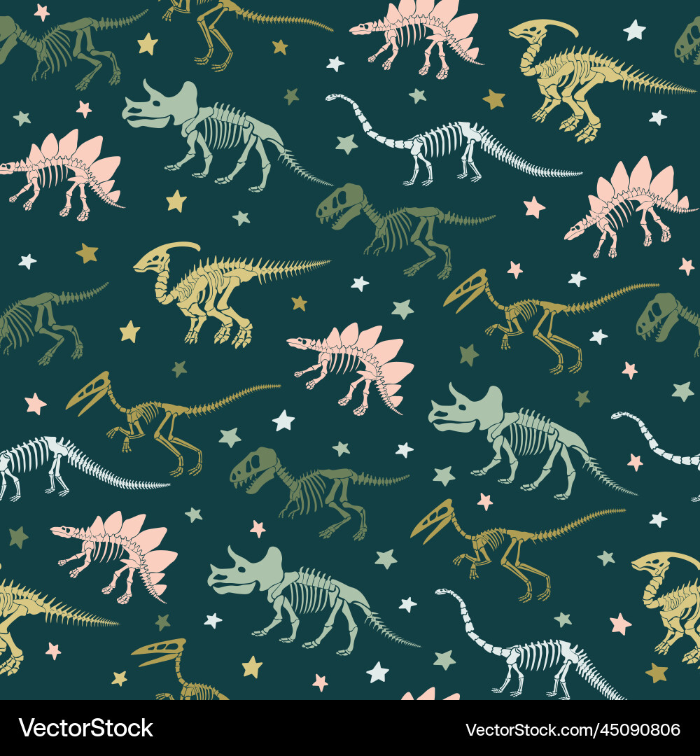 Seamless pattern with dinosaur skeleton Vector Image