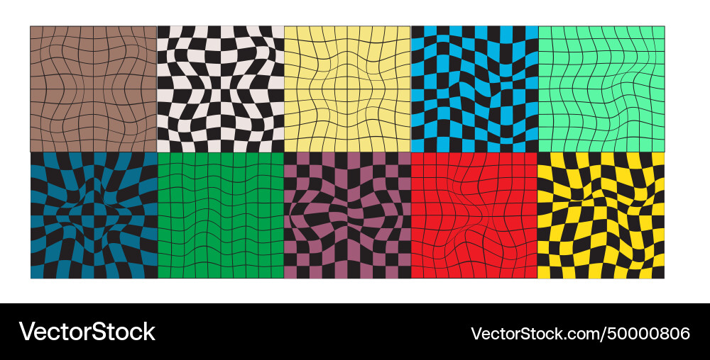 Set of distorted checkerboard background samples Set of distorted checkerboard background samples vector image