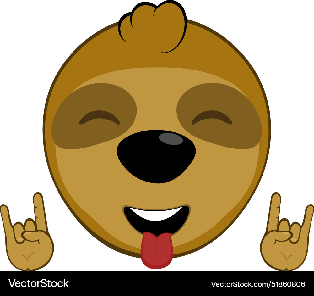 Sloth head character hands heavy metal gesture Sloth head character hands heavy metal gesture vector image