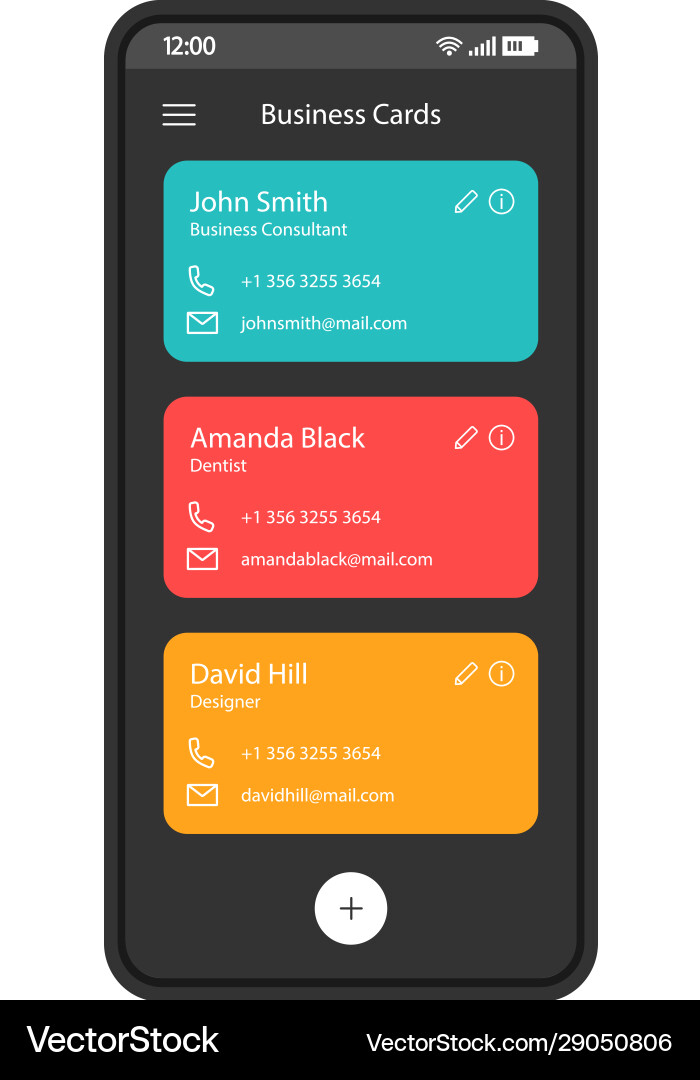 Smartphone Contact List App Interface Vector Image