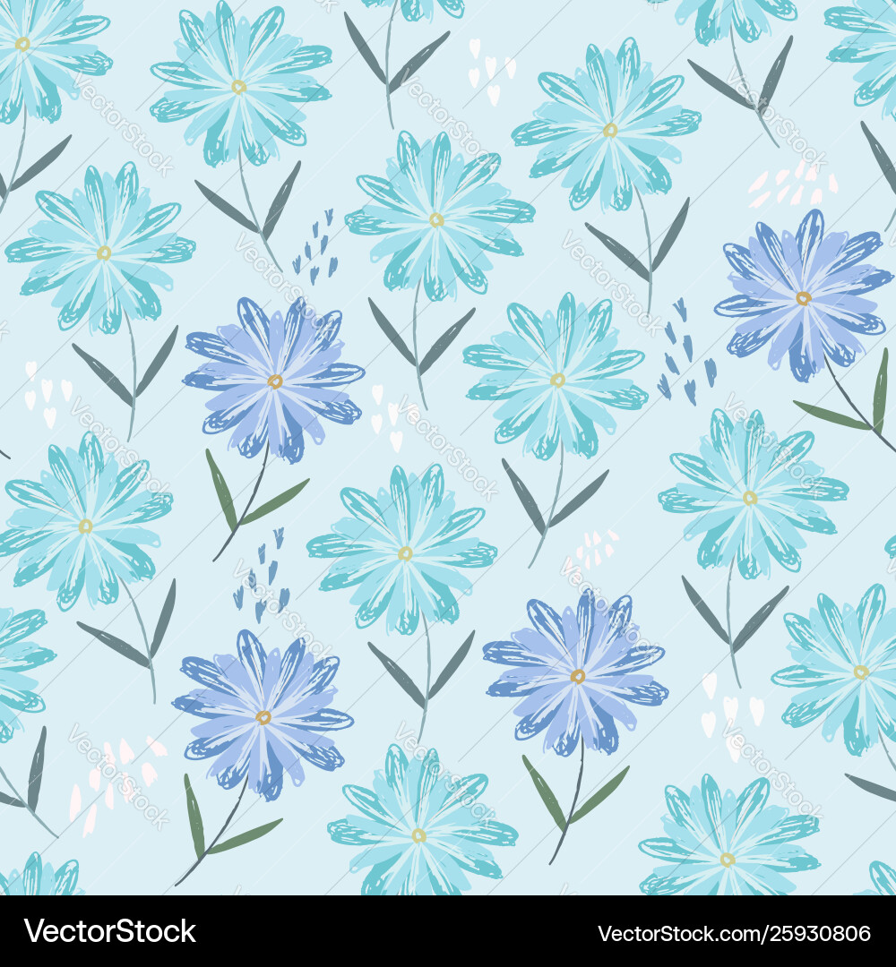 Tender blue pattern with childish sketch flowers Tender blue pattern with childish sketch flowers vector image