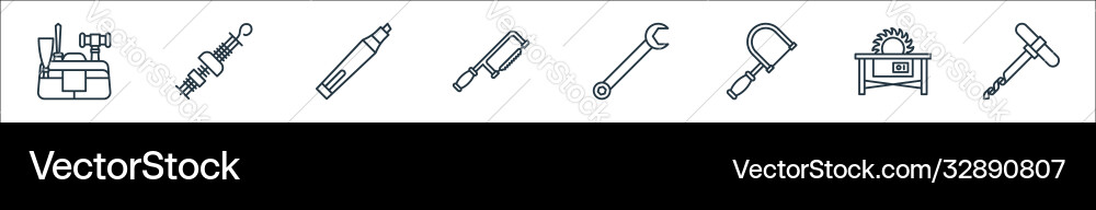 Carpentry line icons linear set quality Carpentry line icons linear set quality vector image