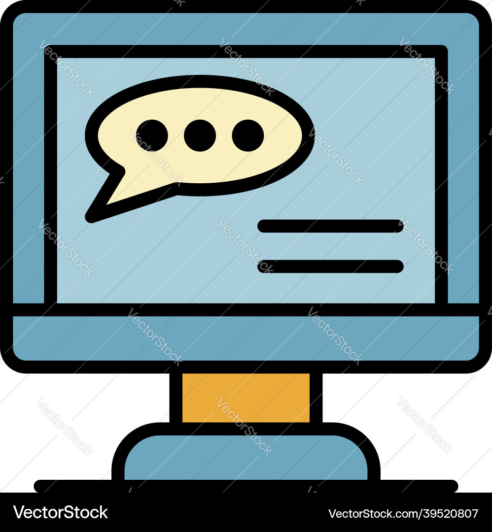 Chat bubble on the monitor icon color outline Vector Image