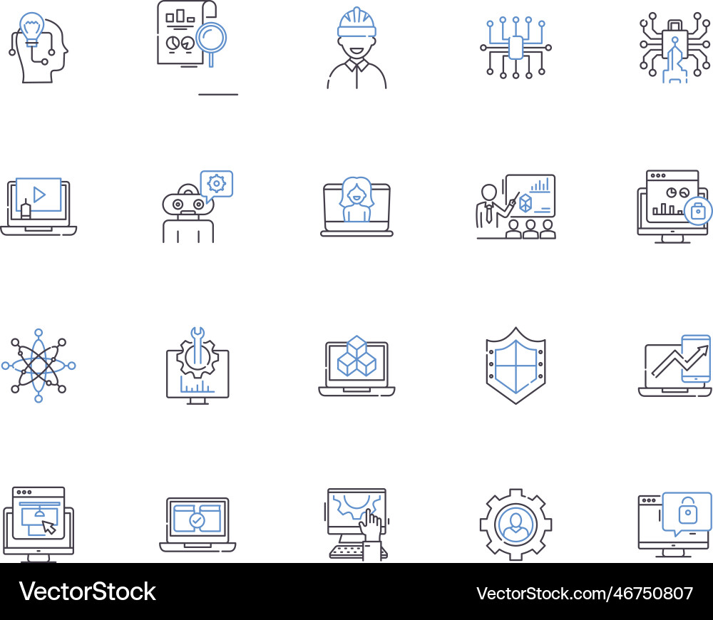 Computer security outline icons collection Vector Image