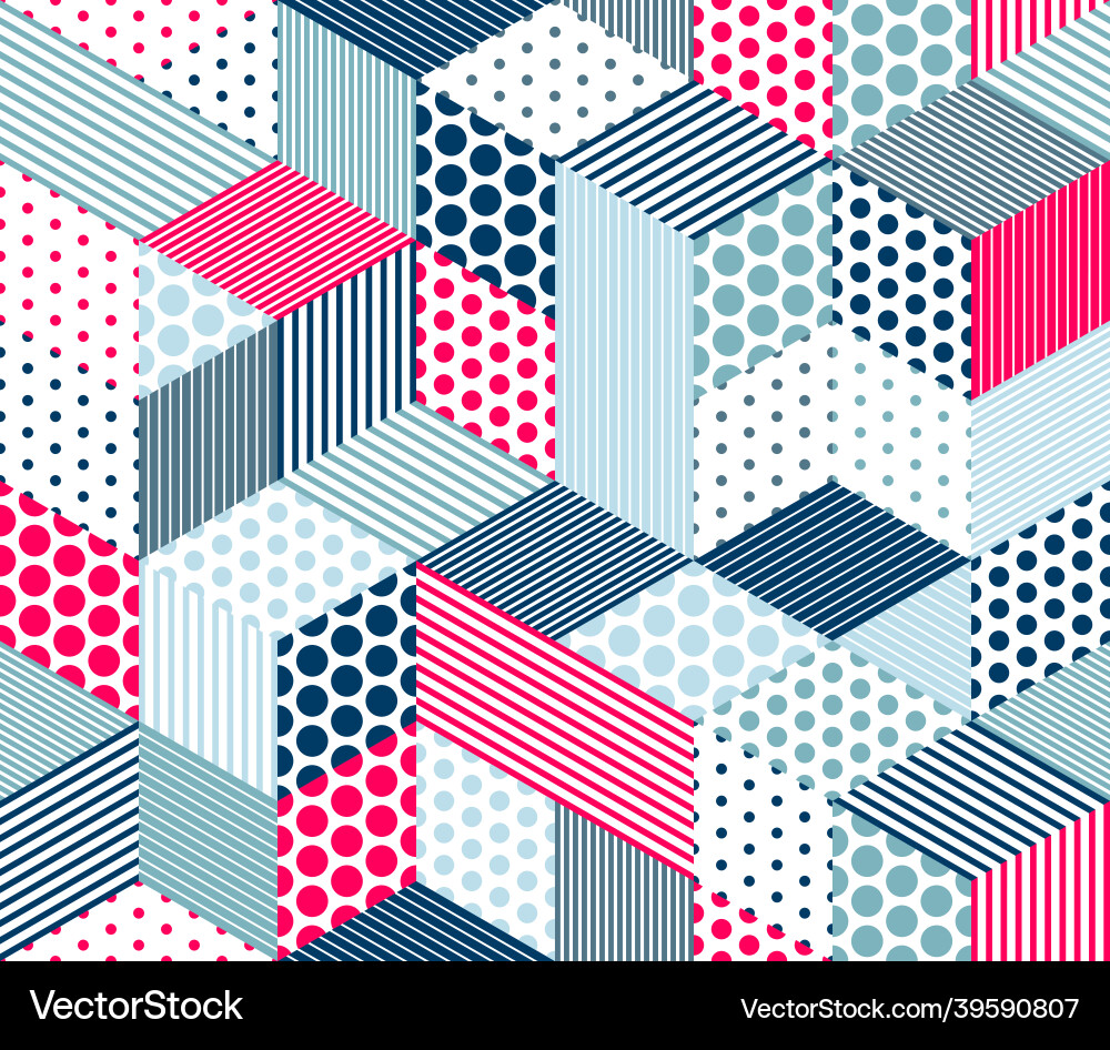 Dotted geometric 3d seamless pattern with cubes Dotted geometric 3d seamless pattern with cubes vector image