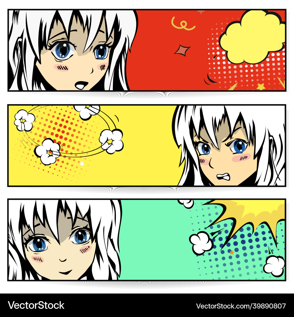 Girl face banners manga cartoon anime Girl face banners manga cartoon anime vector image