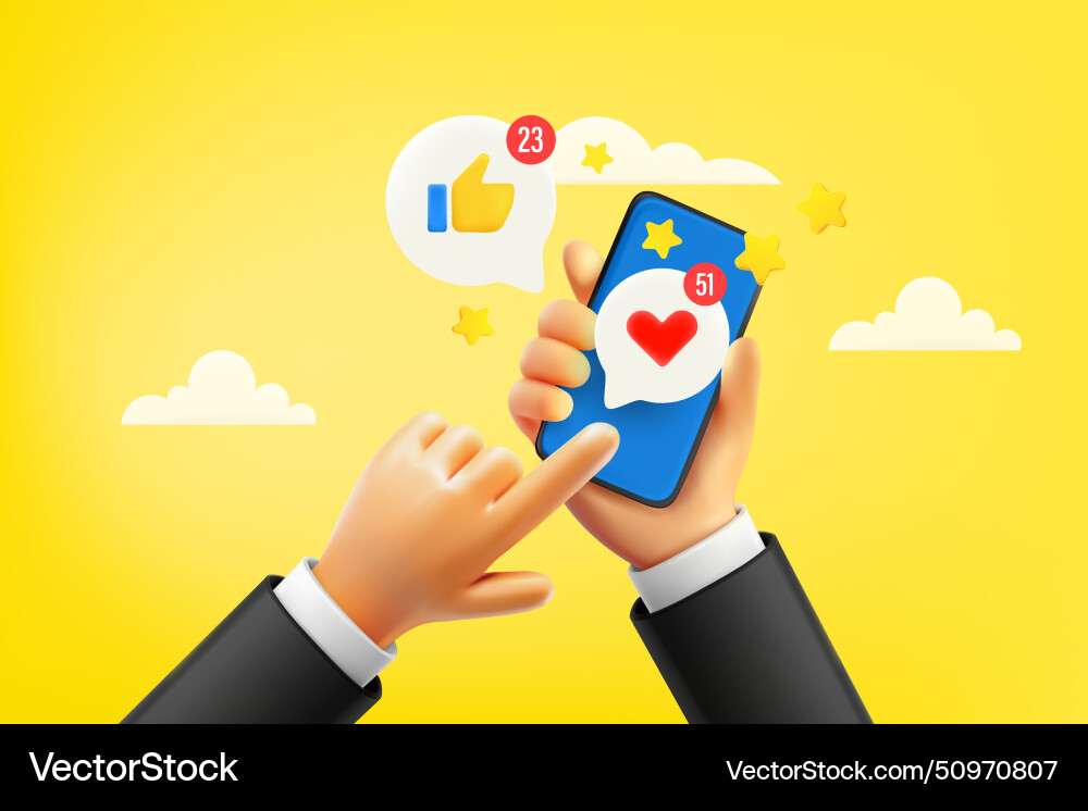 Hand holding modern smartphone social media Hand holding modern smartphone social media vector image