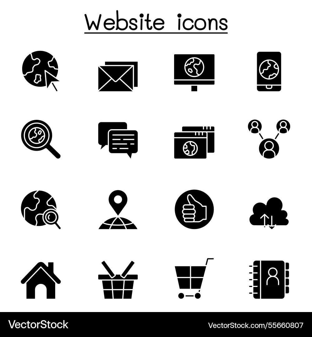 Internet browser website icon set in glyph style Internet browser website icon set in glyph style vector image