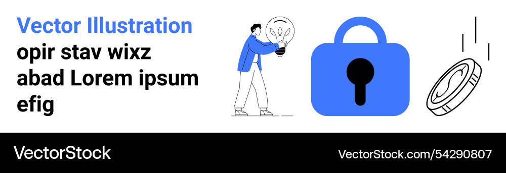 Man holding a lightbulb with security concept Man holding a lightbulb with security concept Vector Image
