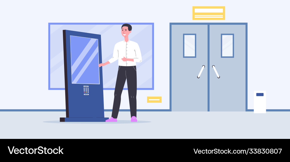 Man using digital interactive service equipment Man using digital interactive service equipment Vector Image