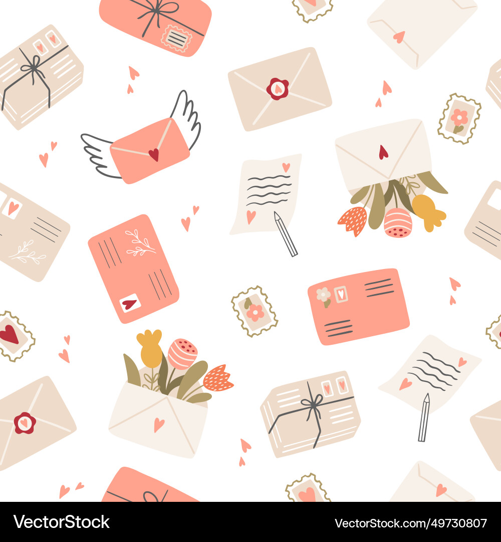 Seamless pattern with letters envelopes vector image