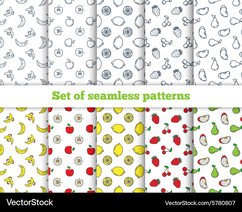 Set of seamless patterns line icons fruit vector image