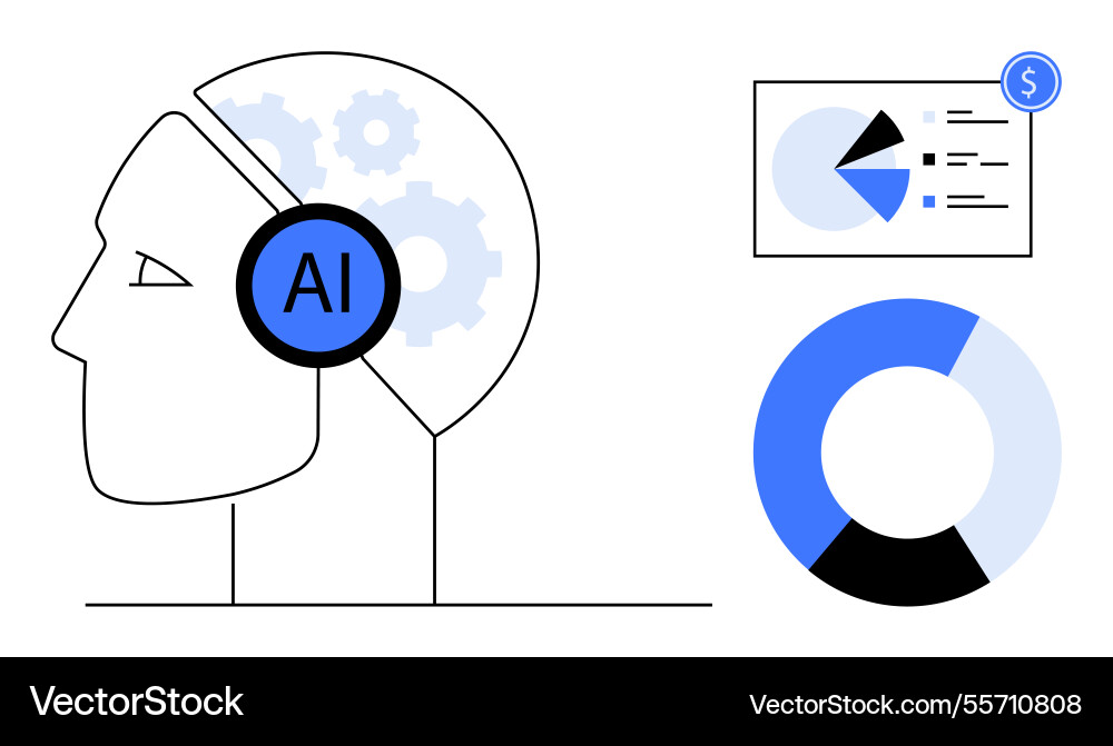 Ai-powered brain with gears connected to data Ai-powered brain with gears connected to data vector image