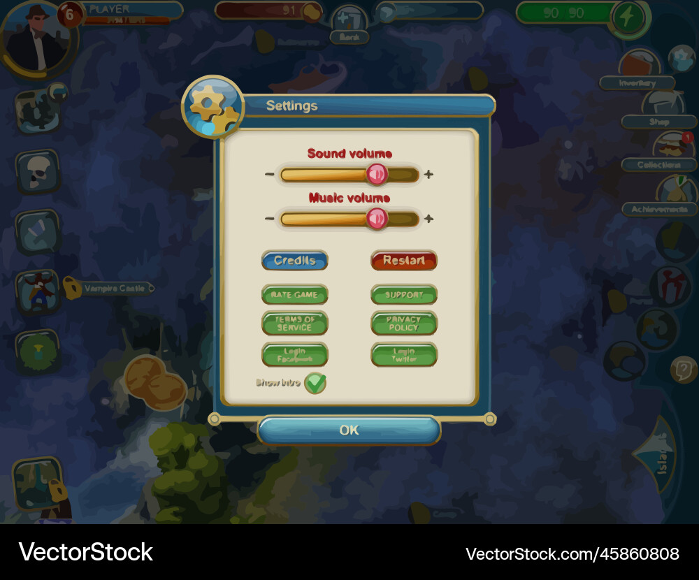 Complete set of level button game ui pop-up icon vector image