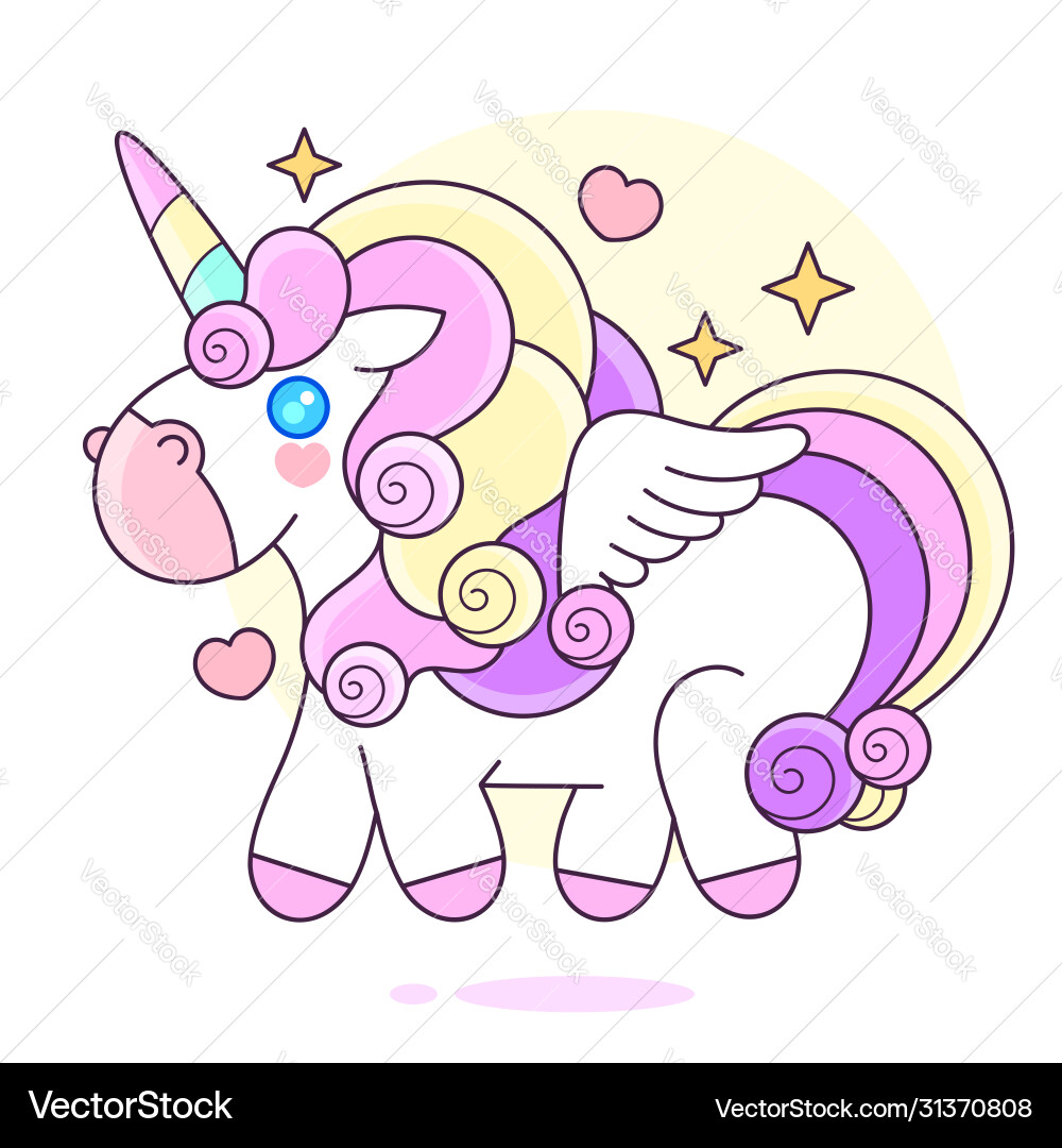 Cute Cartoon Einhorn mit rosa und gelben Haaren Cute Cartoon Einhorn mit rosa und gelben Haaren vektorbild