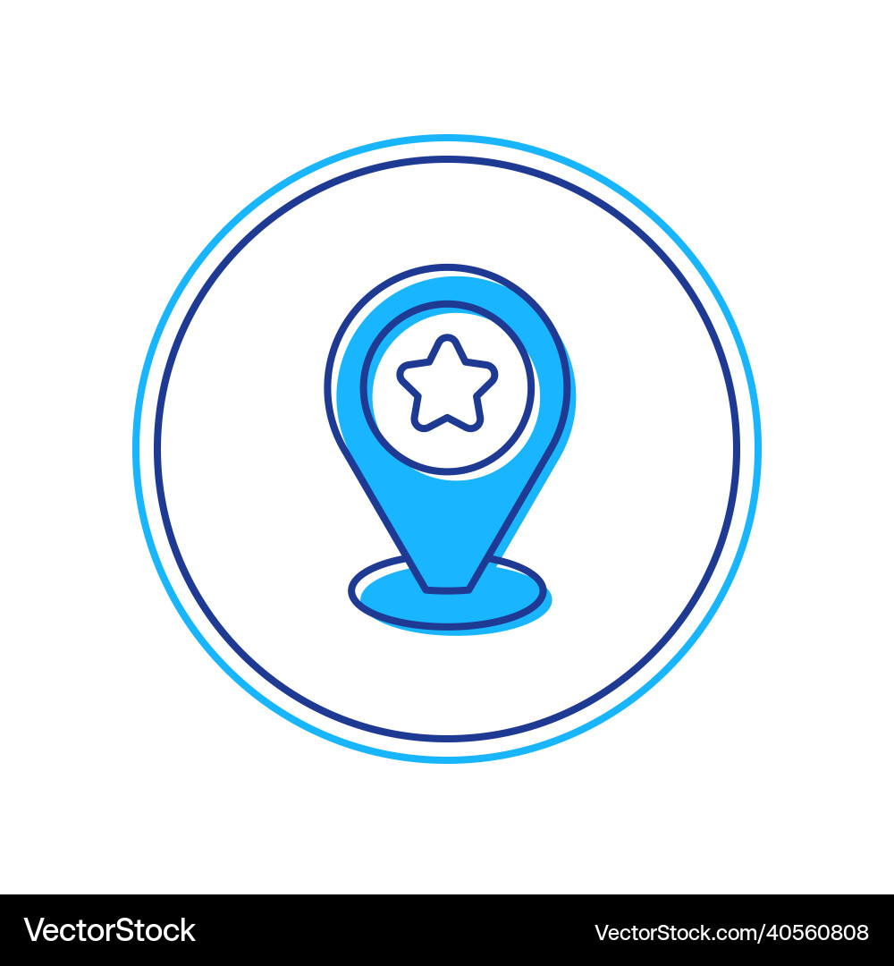 Filled outline map pointer with star icon isolated Filled outline map pointer with star icon isolated vector image