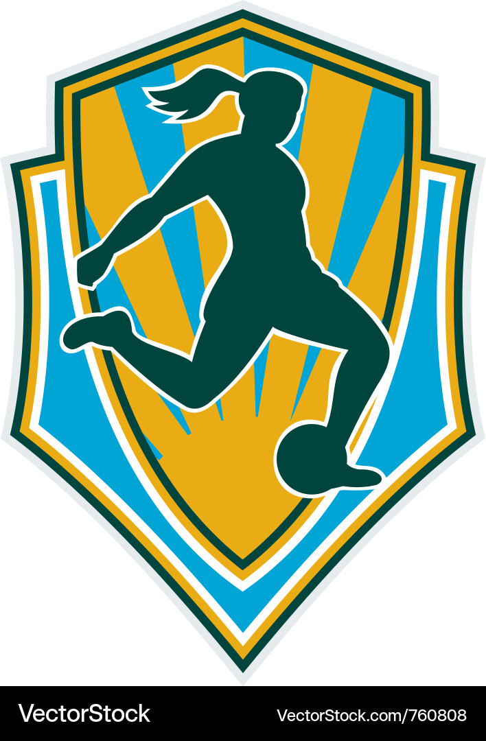 Junge Frau Kicking Fußball Ball Vektorbild
