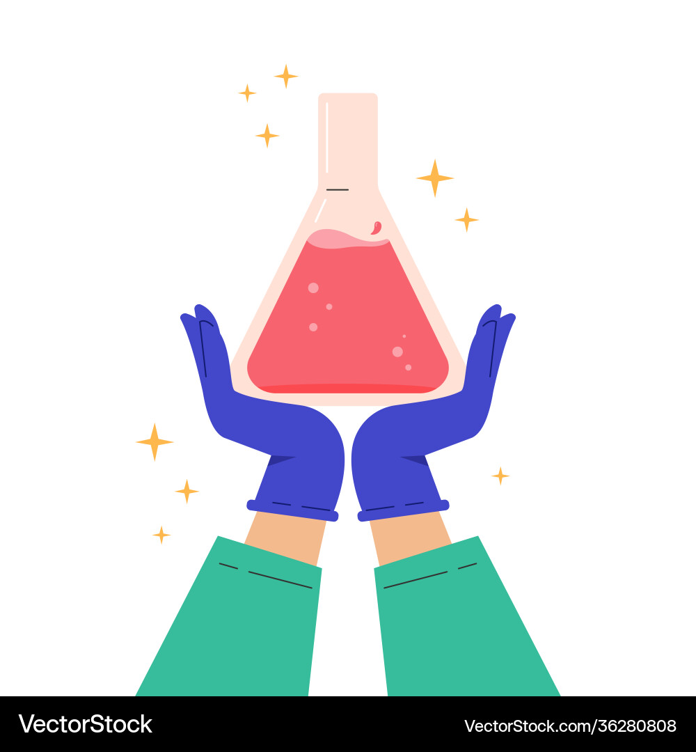 Lab experiment flask vaccine discovery concept Lab experiment flask vaccine discovery concept Vector Image