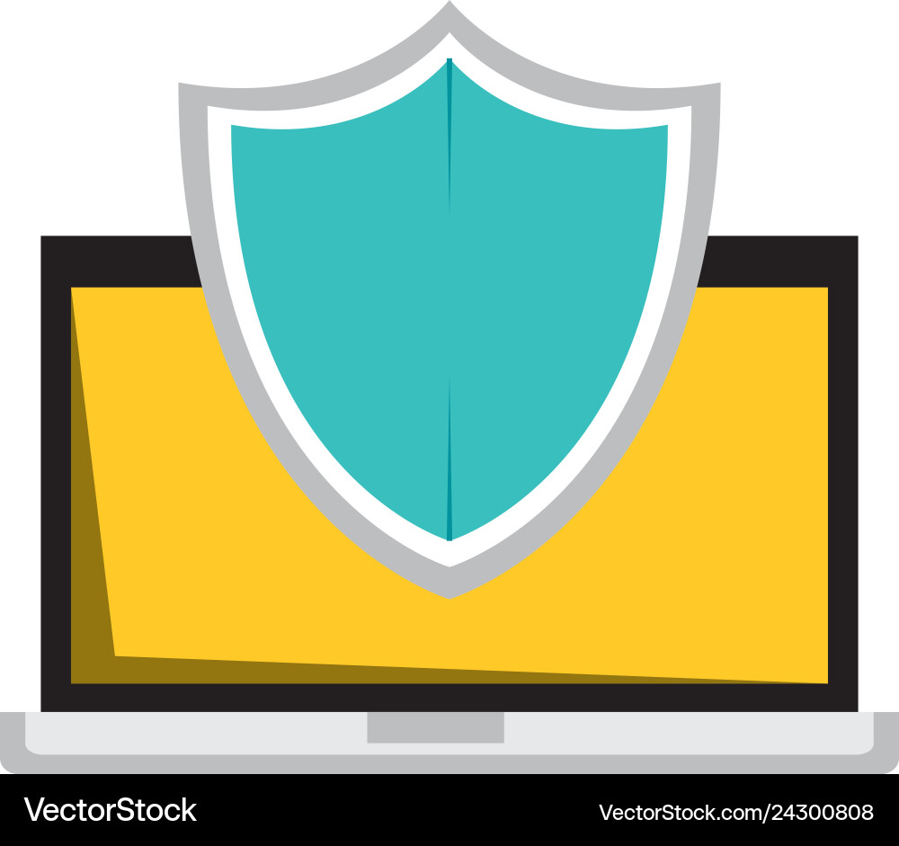 Laptop computer with shield Vector Image