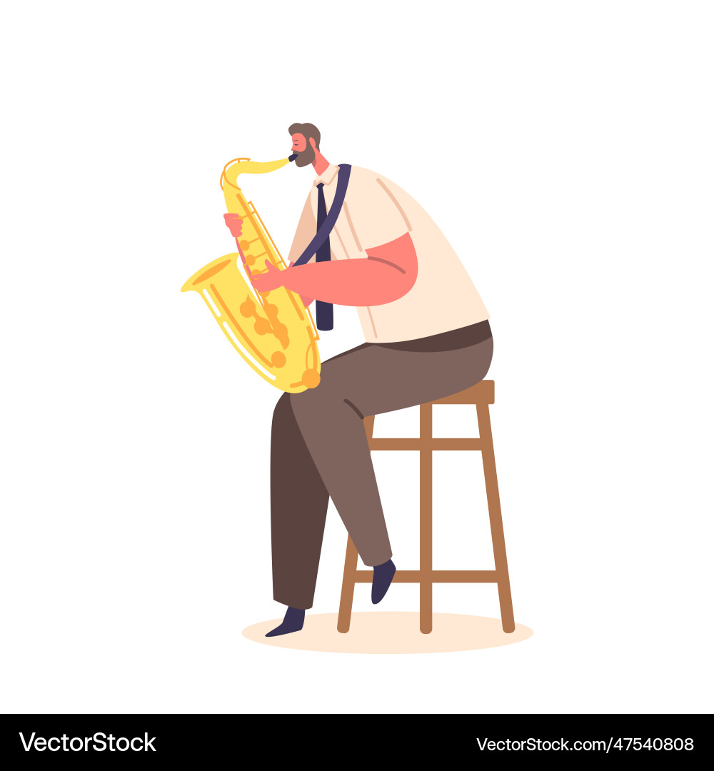 Musiker männlichen Charakter spielen Saxophon sitzen Musiker männlichen Charakter spielen Saxophon sitzen vektorbild