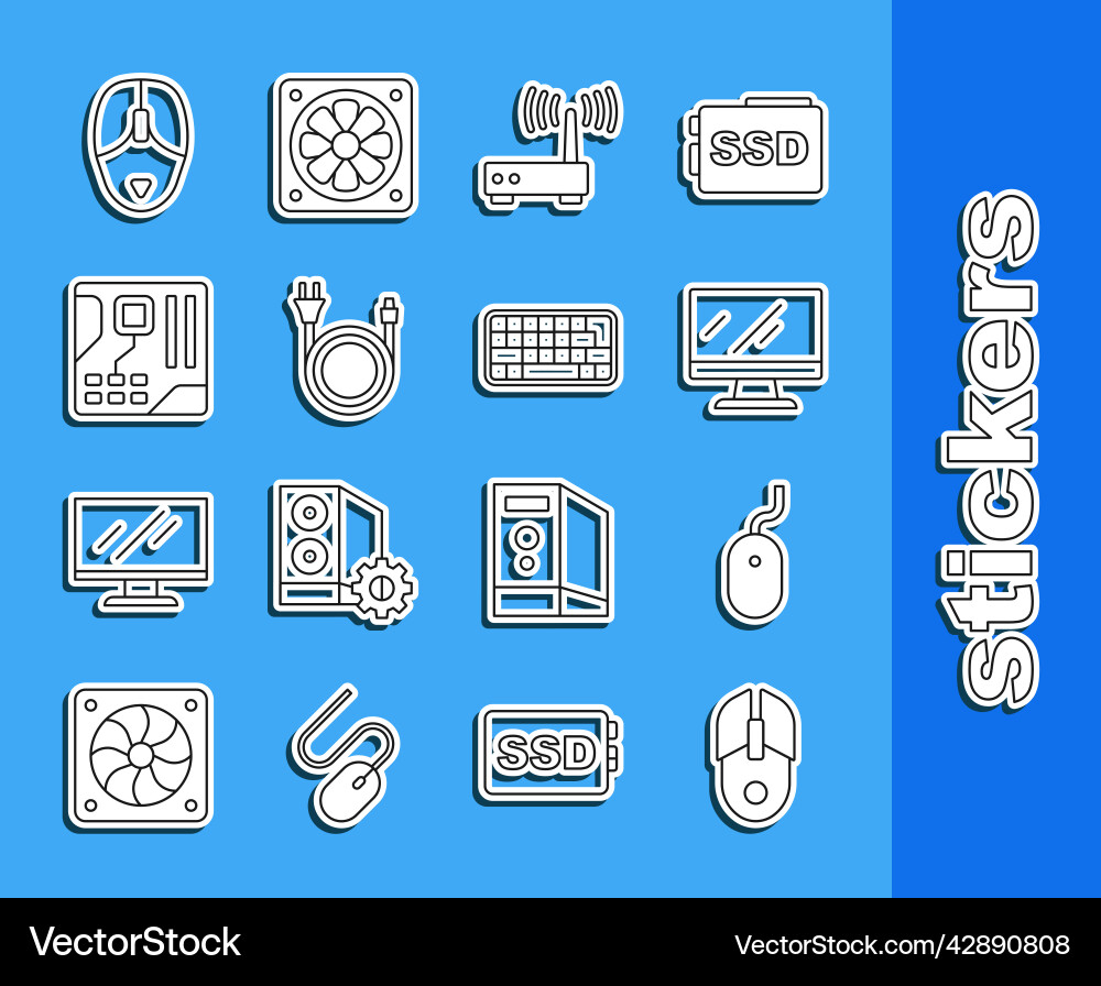 Set line computer mouse monitor screen router Set line computer mouse monitor screen router Vector Image
