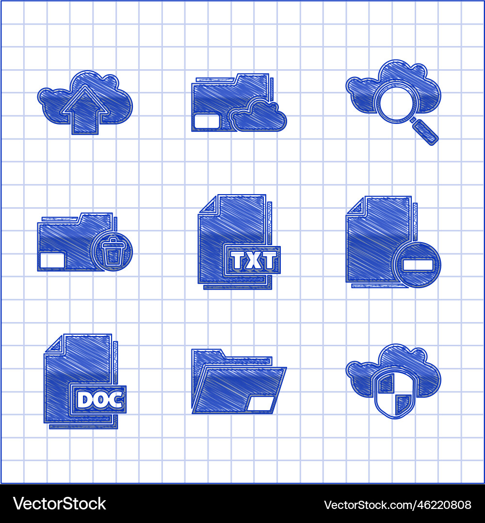 Set txt file document folder cloud vector image