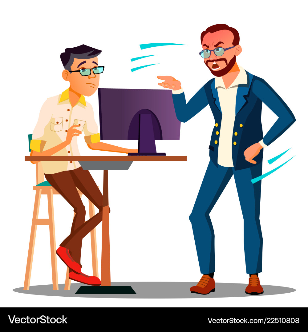 Shouting head of chief from the computer Shouting head of chief from the computer Vector Image