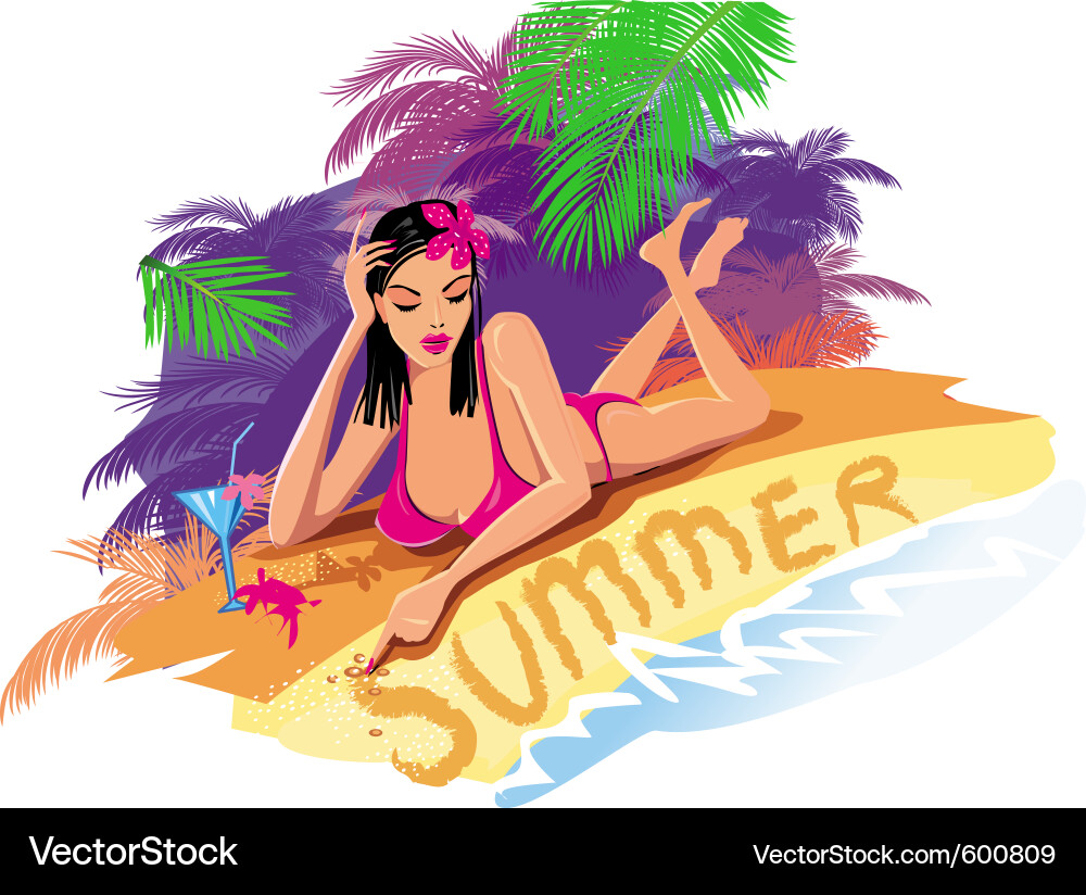 Attractive Woman on Tropical Beach vector image