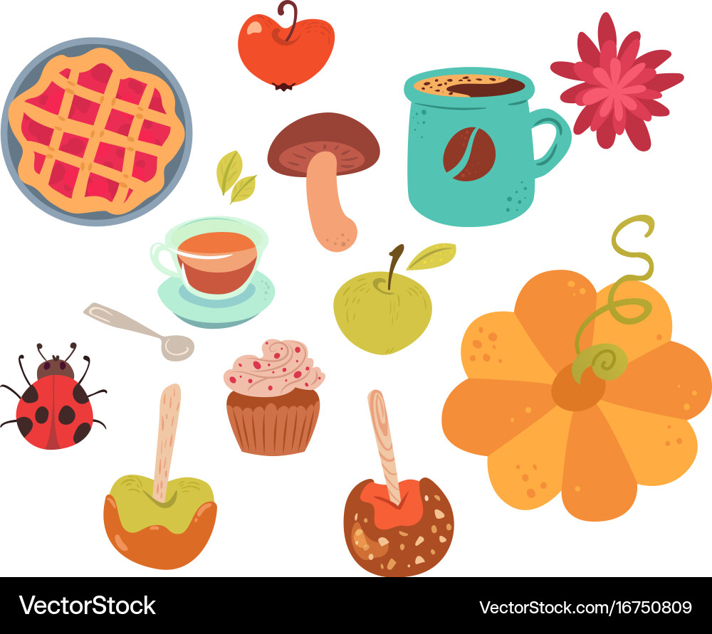 Autumn Food & Dessert Set Vector Image