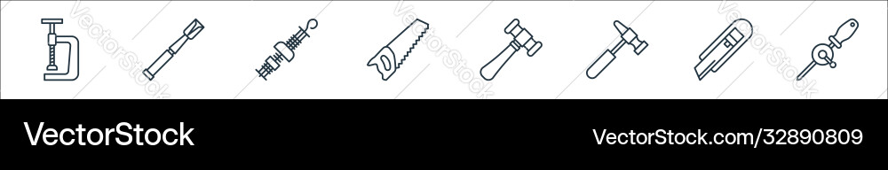 Carpentry line icons linear set quality Carpentry line icons linear set quality Vector Image