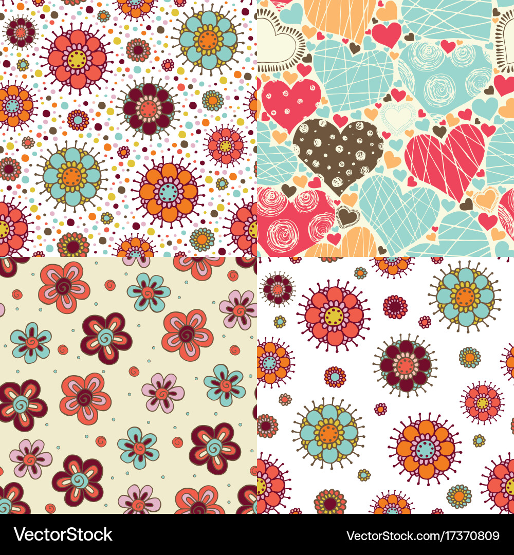 Cheerful Floral Hearts Pattern Vector Image