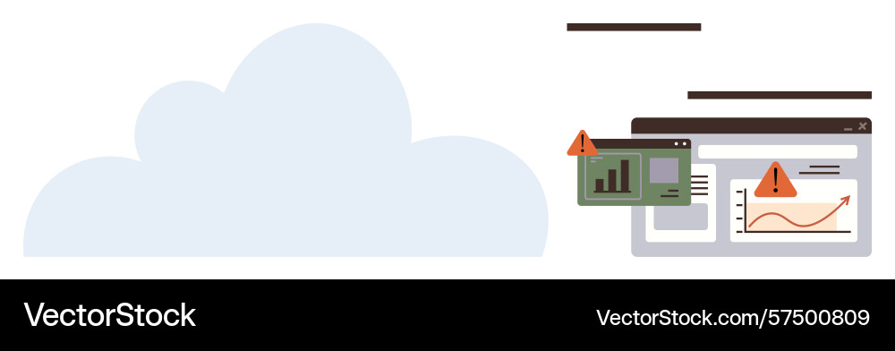 Cloud computing error with alerts on data Cloud computing error with alerts on data vector image