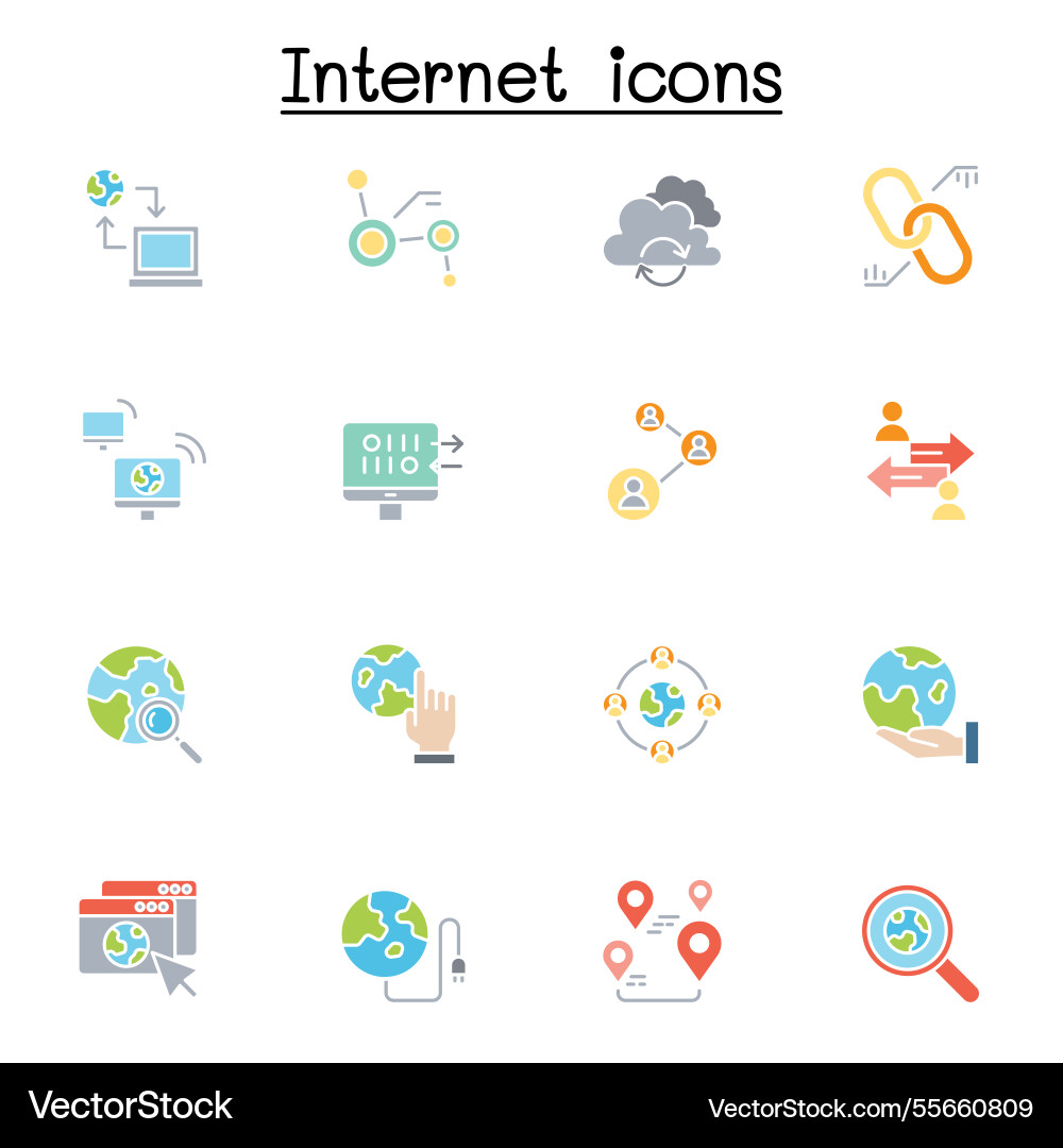 Internet connection icon set in flat color style Internet connection icon set in flat color style vector image