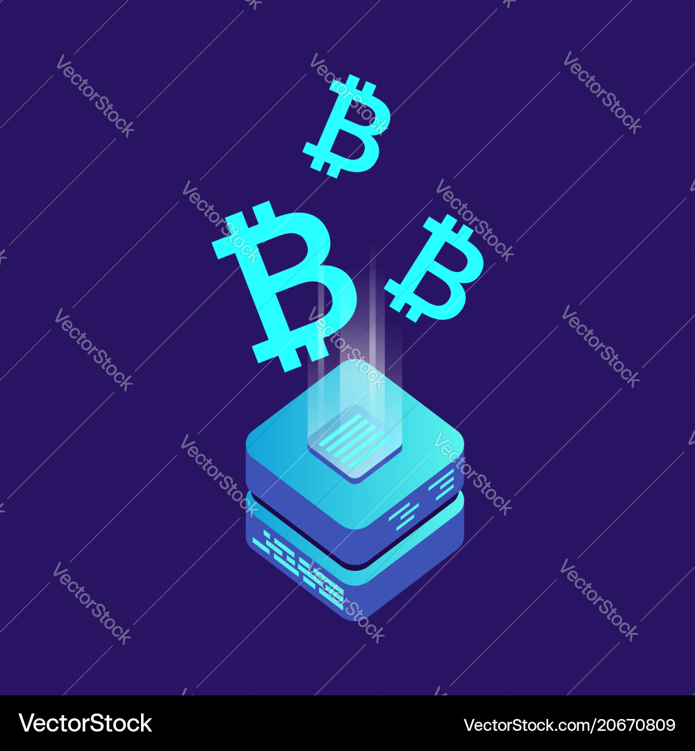 Mining bitcoin server icon in isometric style Mining bitcoin server icon in isometric style Vector Image