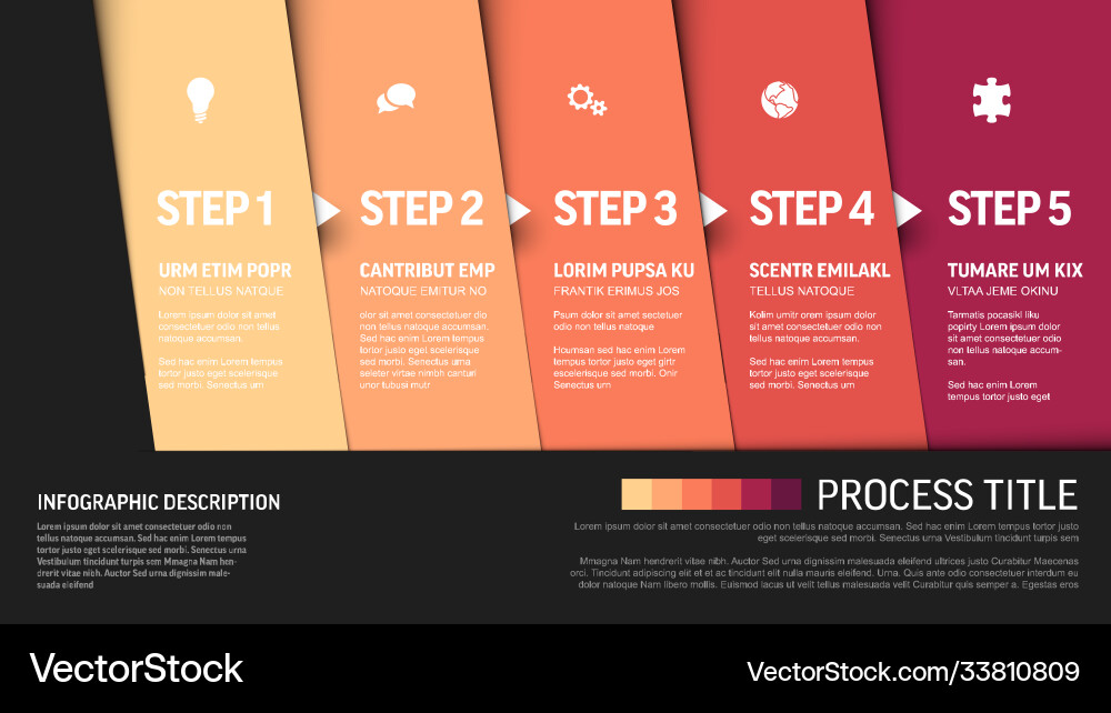 Progress template with five red steps and icons Progress template with five red steps and icons vector image