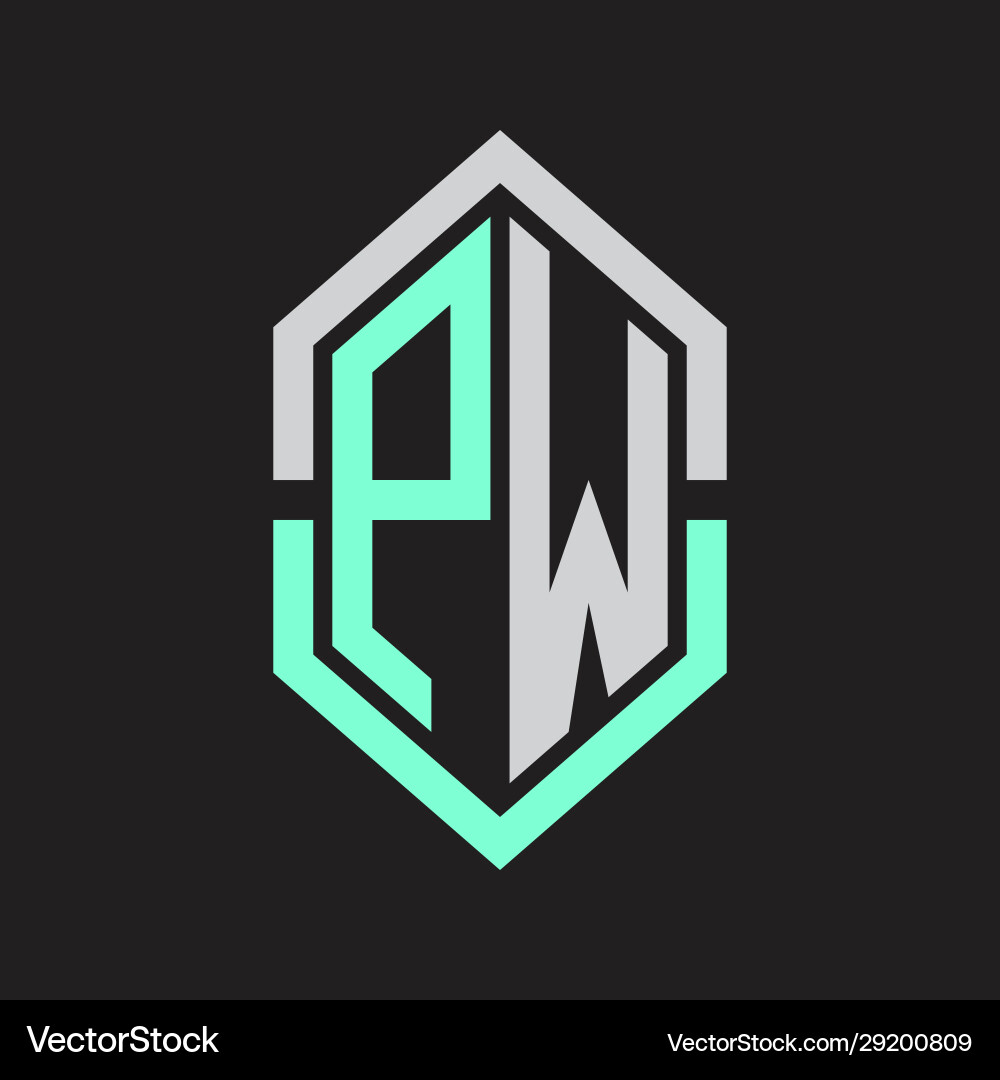 Pw logo monogram with hexagon shape and outline vector image