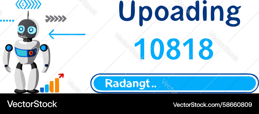 Robot overseeing data uploading and progress Vector Image