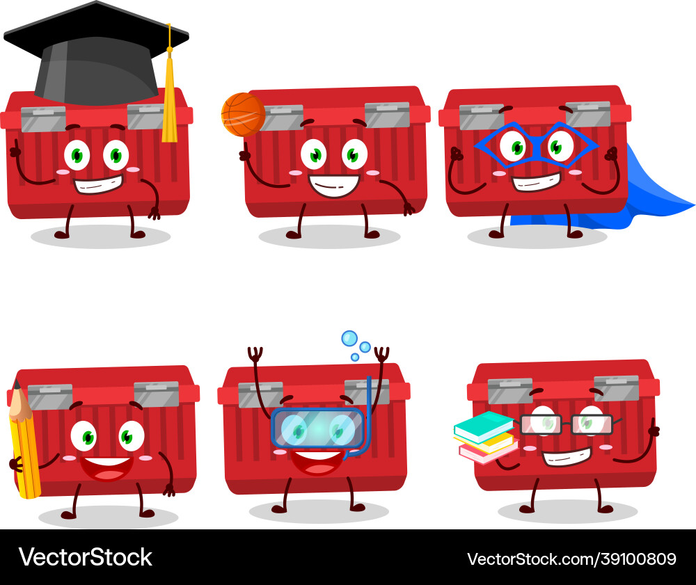 Schüler der roten Toolbox Cartoon Charakter Schüler der roten Toolbox Cartoon Charakter vektorbild