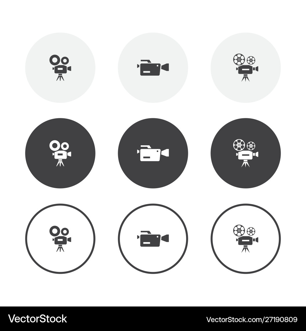 Set 3 simple design video camera icons rounded vector image