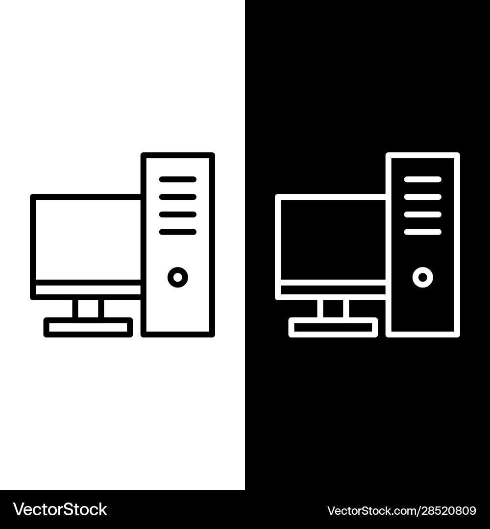 Set line computer monitor icon isolated on black Set line computer monitor icon isolated on black vector image