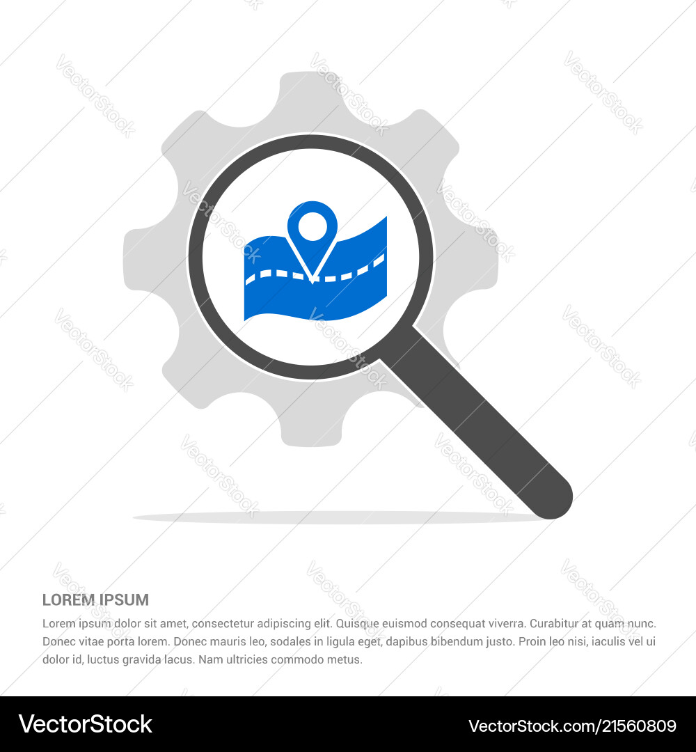 Web map pointer search glass with gear symbol vector image