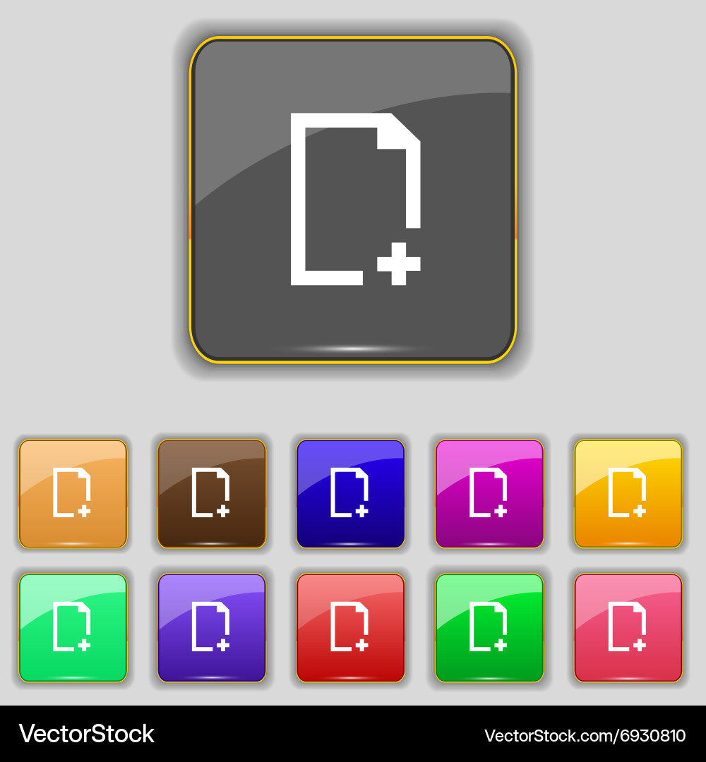 Add file icon sign set with eleven colored buttons Vector Image