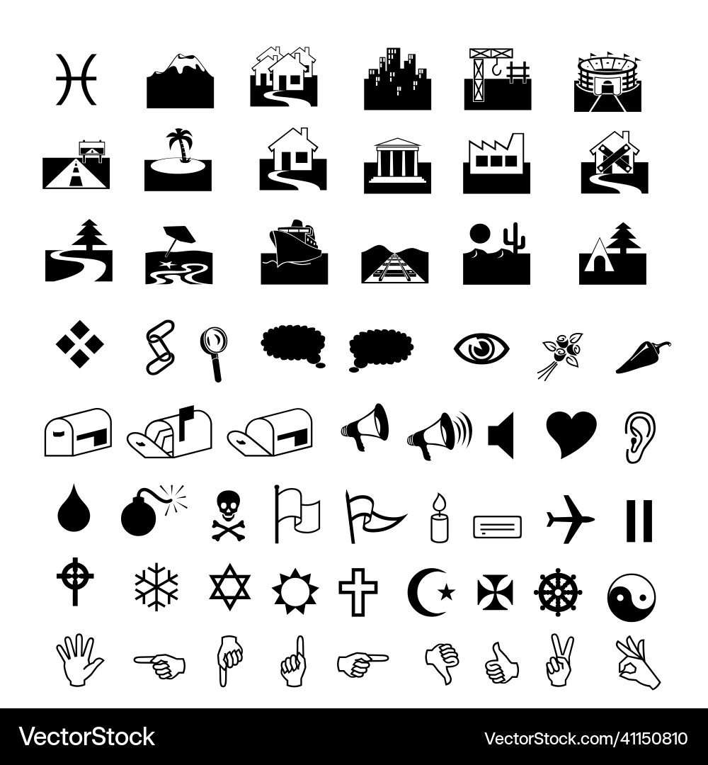 Black icons combine different types common Black icons combine different types common Vector Image