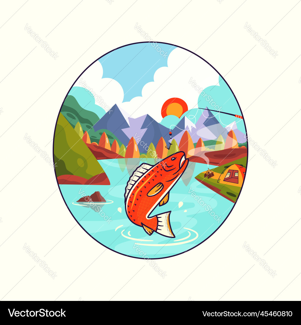 Camping Abenteuer Badge Design mit Bergen Camping Abenteuer Badge Design mit Bergen Vektorbild