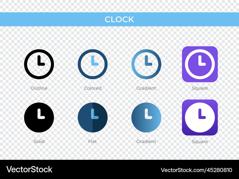 Clock icon in different style icons Clock icon in different style icons vector image