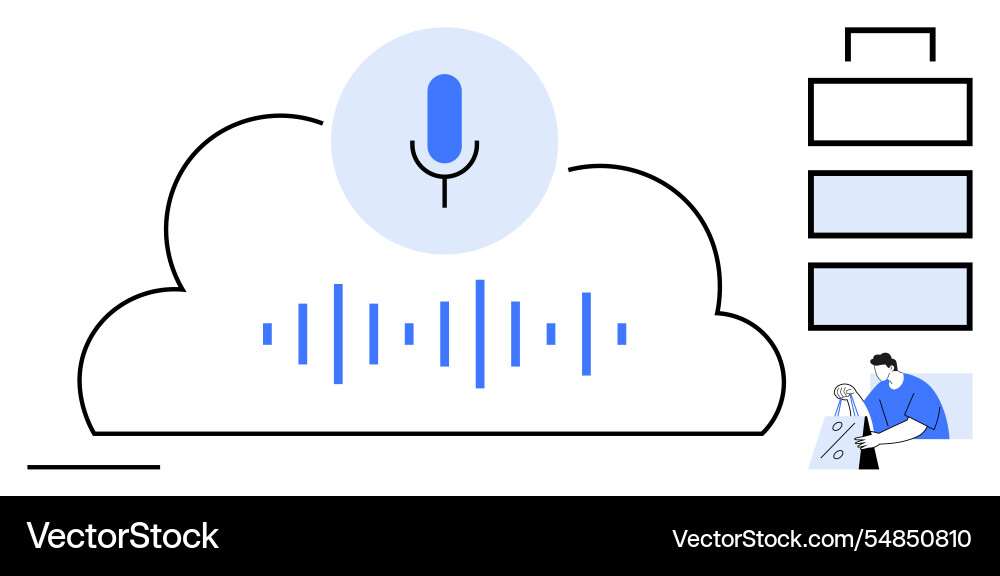 Cloud storage and audio processing microphone Cloud storage and audio processing microphone vector image