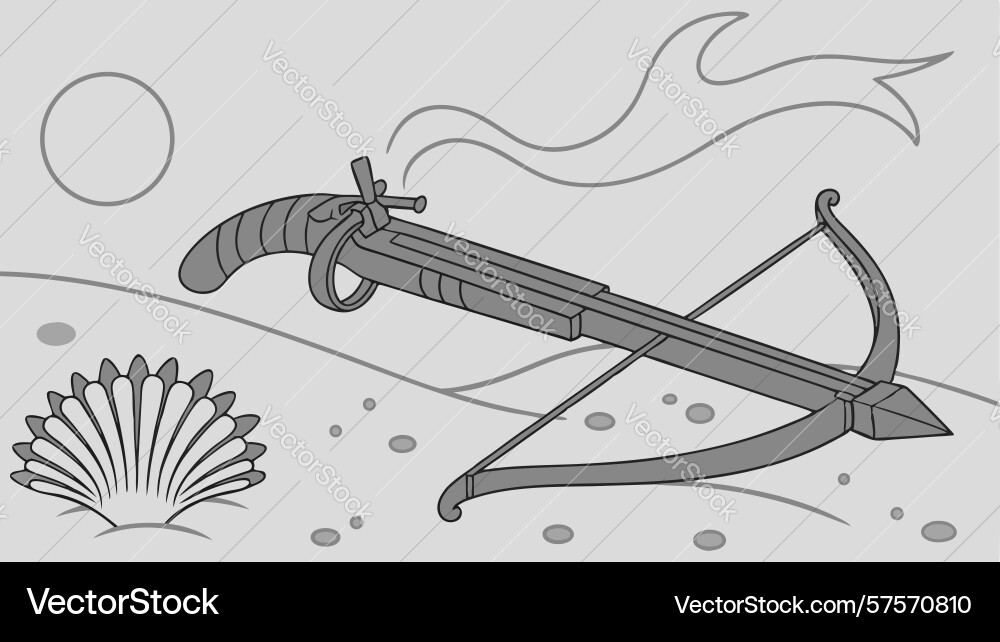 Crossbow with shell patterns unique weaponry vector image